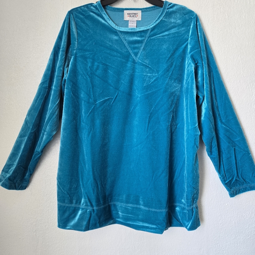 Woman Within Women's Plus Size Turquoise Plush Velour Tunic Sweatshirt .